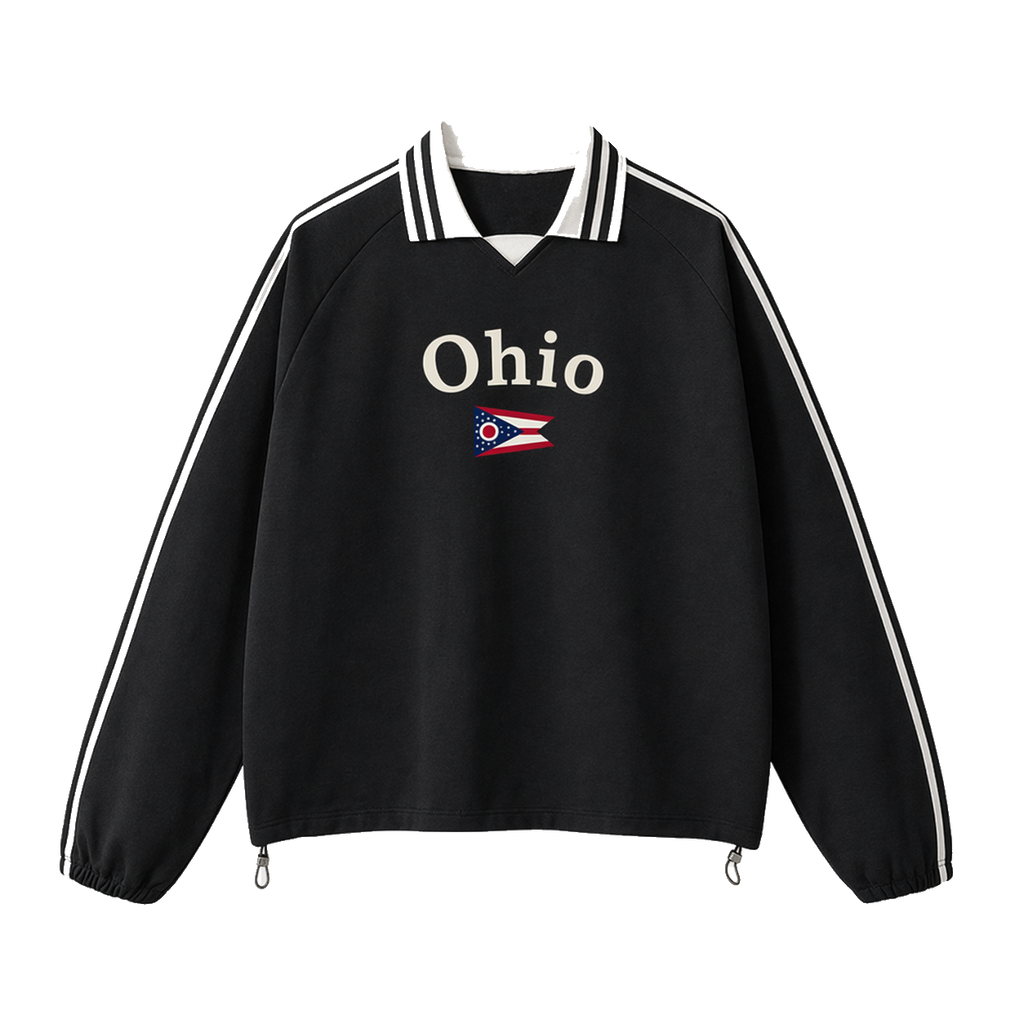 Collection 6 Ohio Contrast Striped Lapel Collar Sweatshirt - Black front