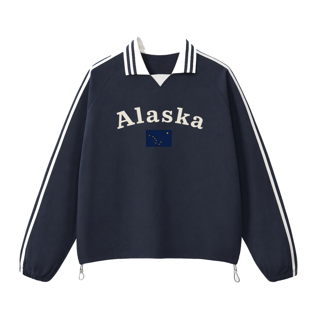 Collection 6 Alaska Contrast Striped Lapel Collar Sweatshirt - Royal Blue front