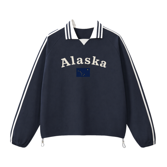 Collection 6 Alaska Contrast Striped Lapel Collar Sweatshirt - Royal Blue front