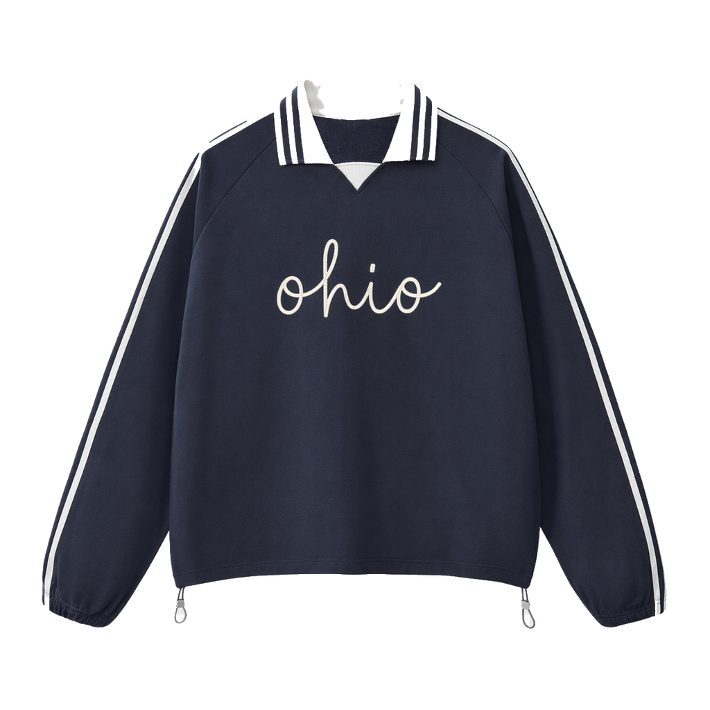 Collection 3 Ohio Contrast Striped Lapel Collar Sweatshirt - Royal Blue front
