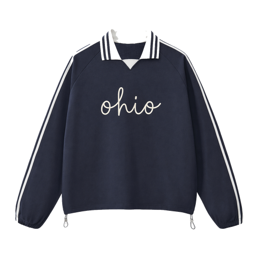 Collection 3 Ohio Contrast Striped Lapel Collar Sweatshirt - Royal Blue front