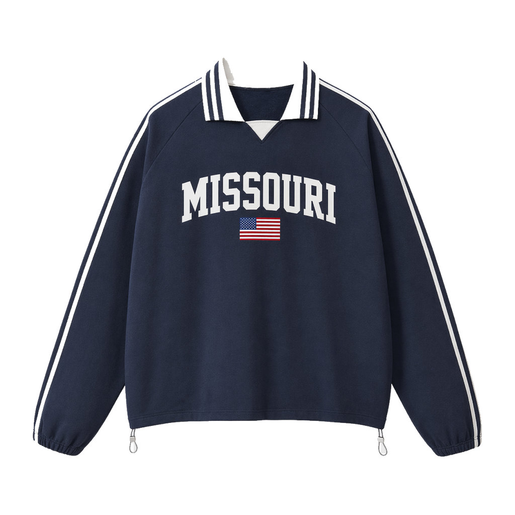 Collection 2 Missouri Contrast Striped Lapel Collar Sweatshirt - Royal Blue front