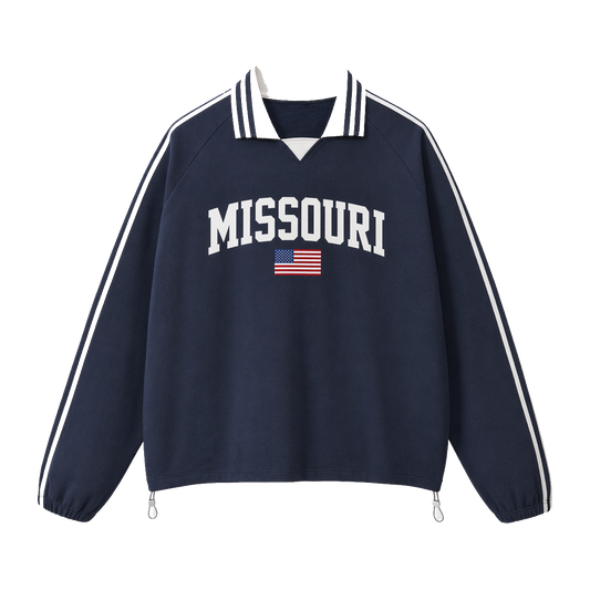 Collection 2 Missouri Contrast Striped Lapel Collar Sweatshirt - Royal Blue front