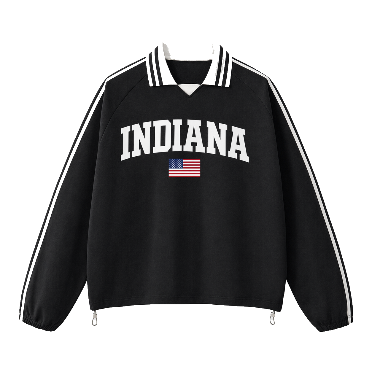 Collection 2 Indiana Contrast Striped Lapel Collar Sweatshirt - Black front
