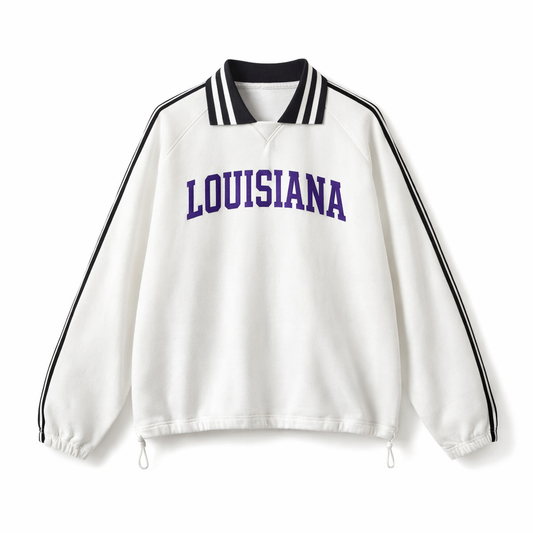 Collection 1 Louisiana Contrast Striped Lapel Collar Sweatshirt - White front