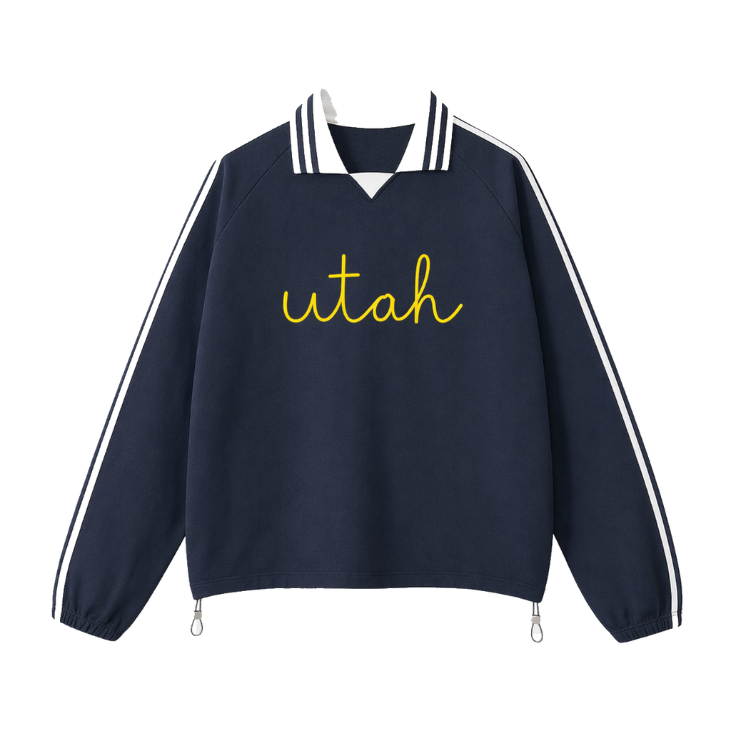 Collection 3 Utah Contrast Striped Lapel Collar Sweatshirt - Royal Blue front