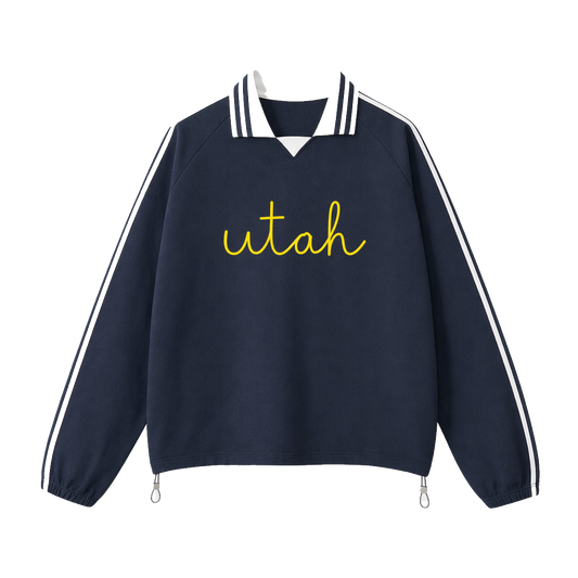Collection 3 Utah Contrast Striped Lapel Collar Sweatshirt - Royal Blue front