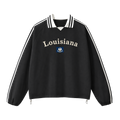 Collection 6 Louisiana Contrast Striped Lapel Collar Sweatshirt - Black front
