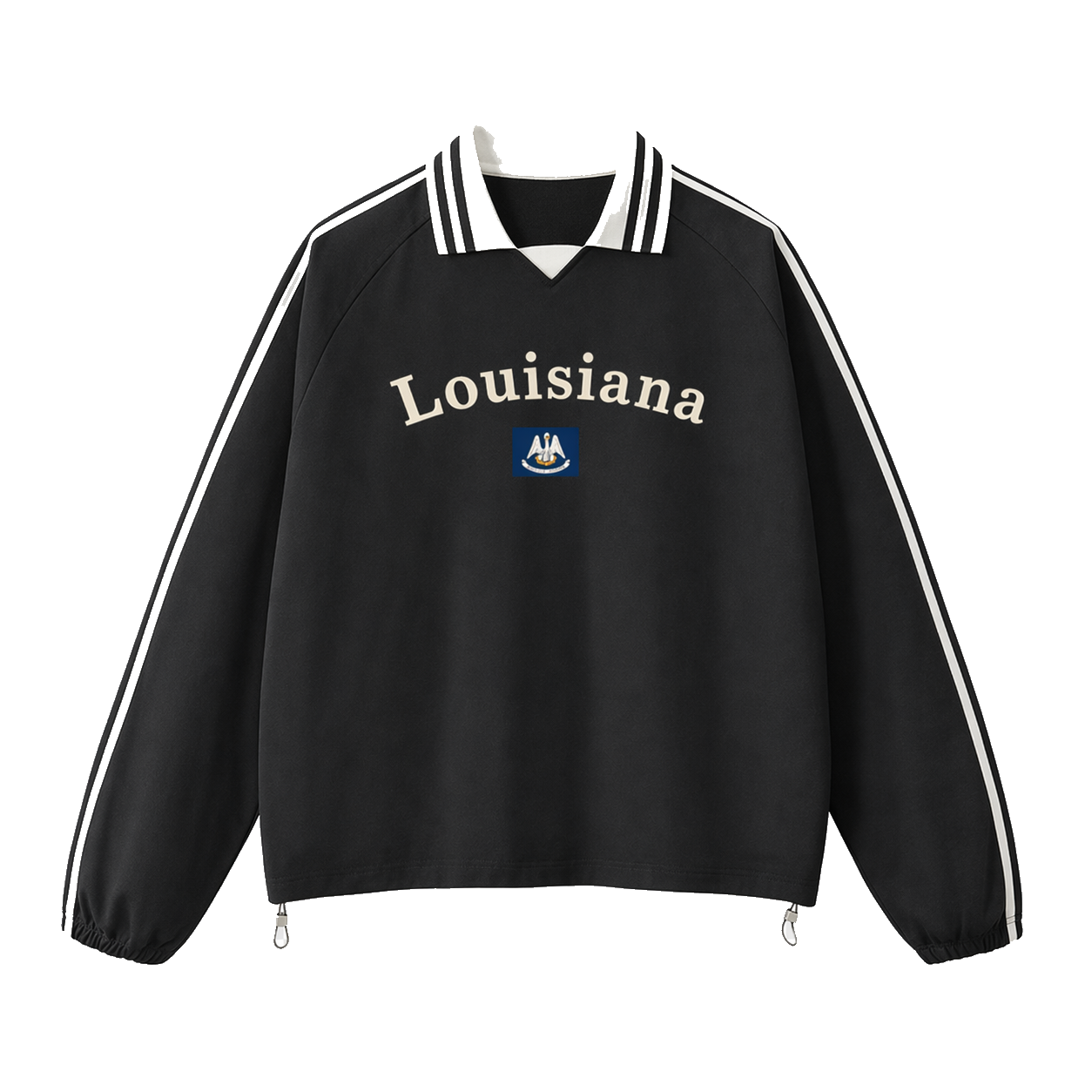 Collection 6 Louisiana Contrast Striped Lapel Collar Sweatshirt - Black front