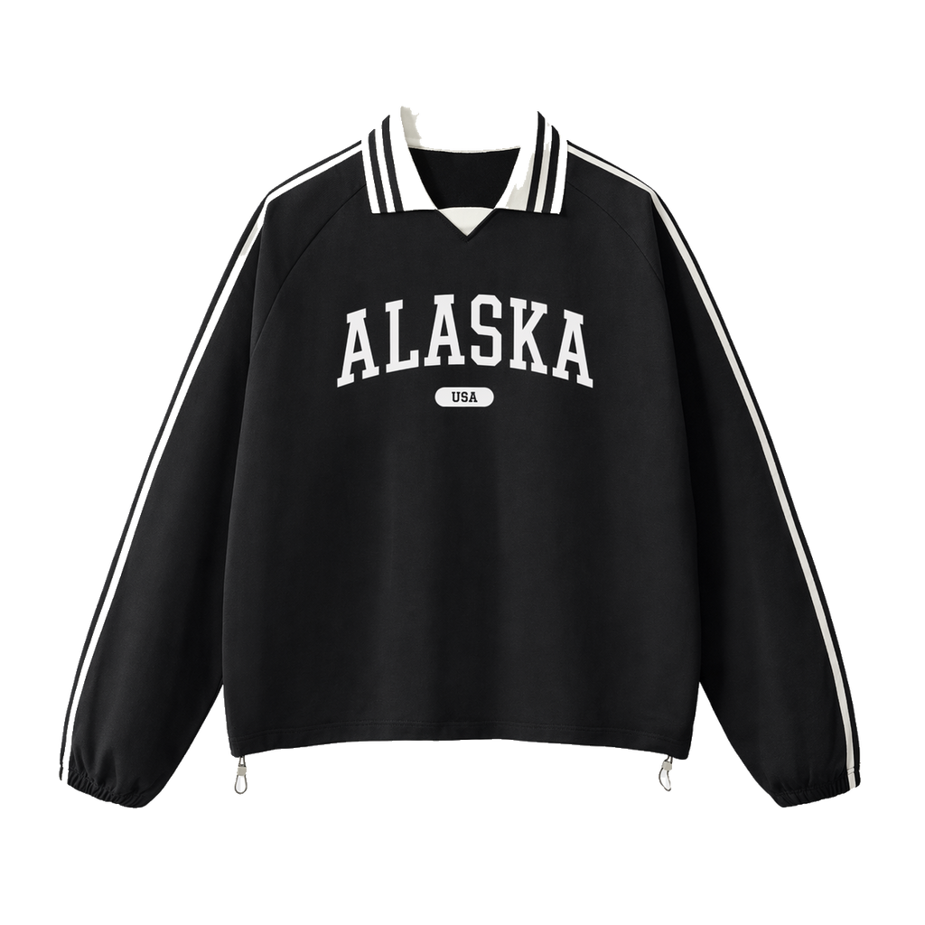Collection 4 Alaska Contrast Striped Lapel Collar Sweatshirt - Black front