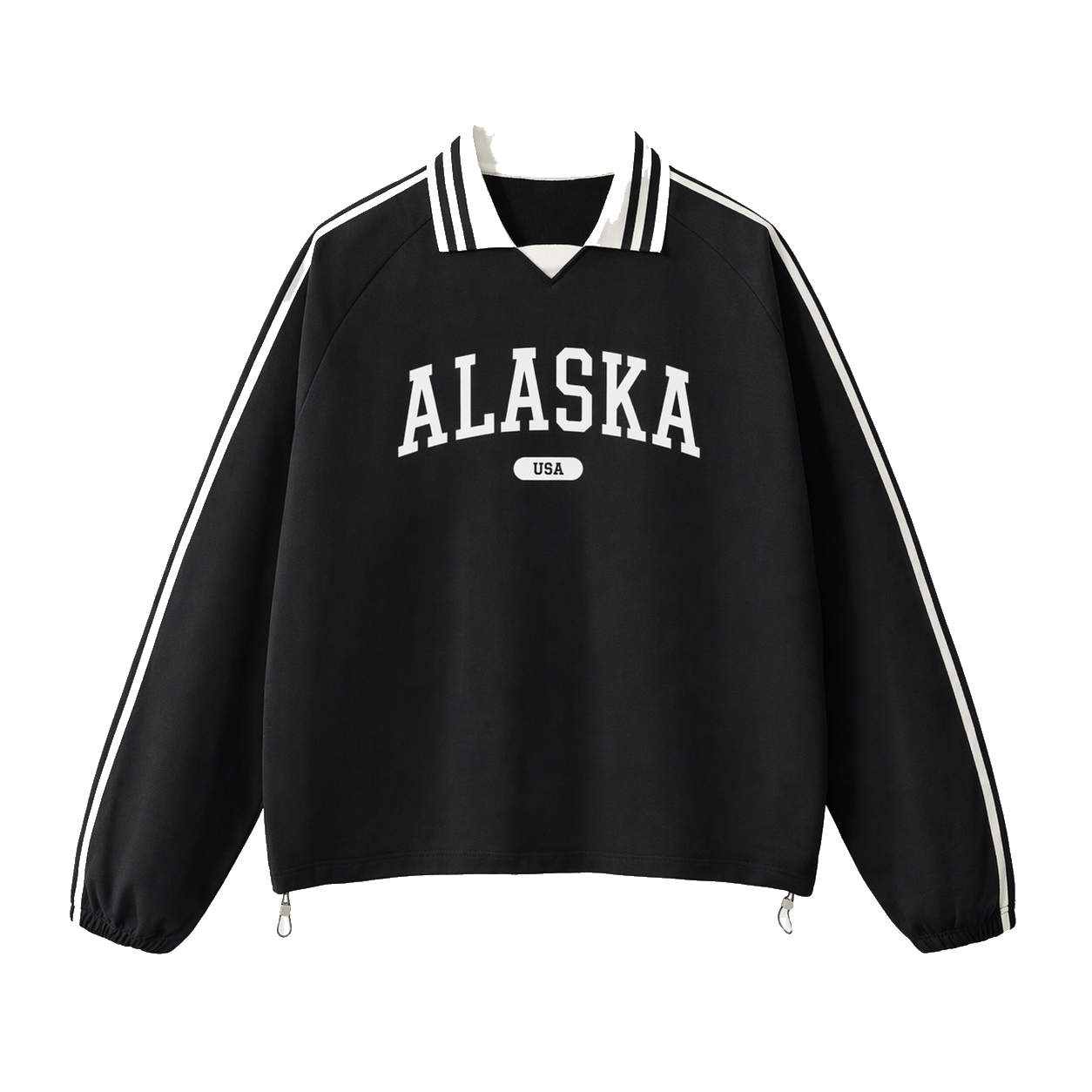 Collection 4 Alaska Contrast Striped Lapel Collar Sweatshirt - Black front