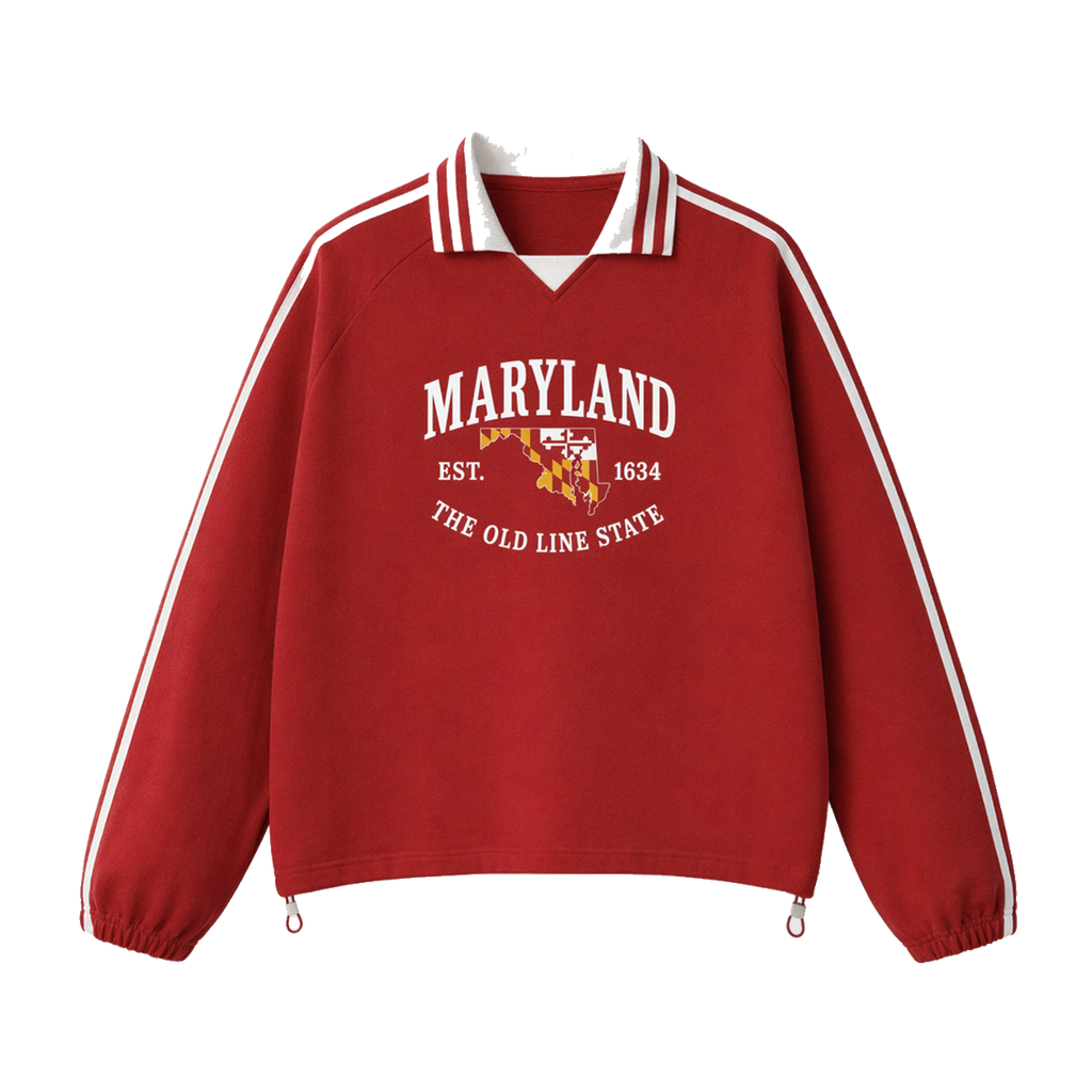 Collection 8 Maryland Contrast Striped Lapel Collar Sweatshirt - Red front