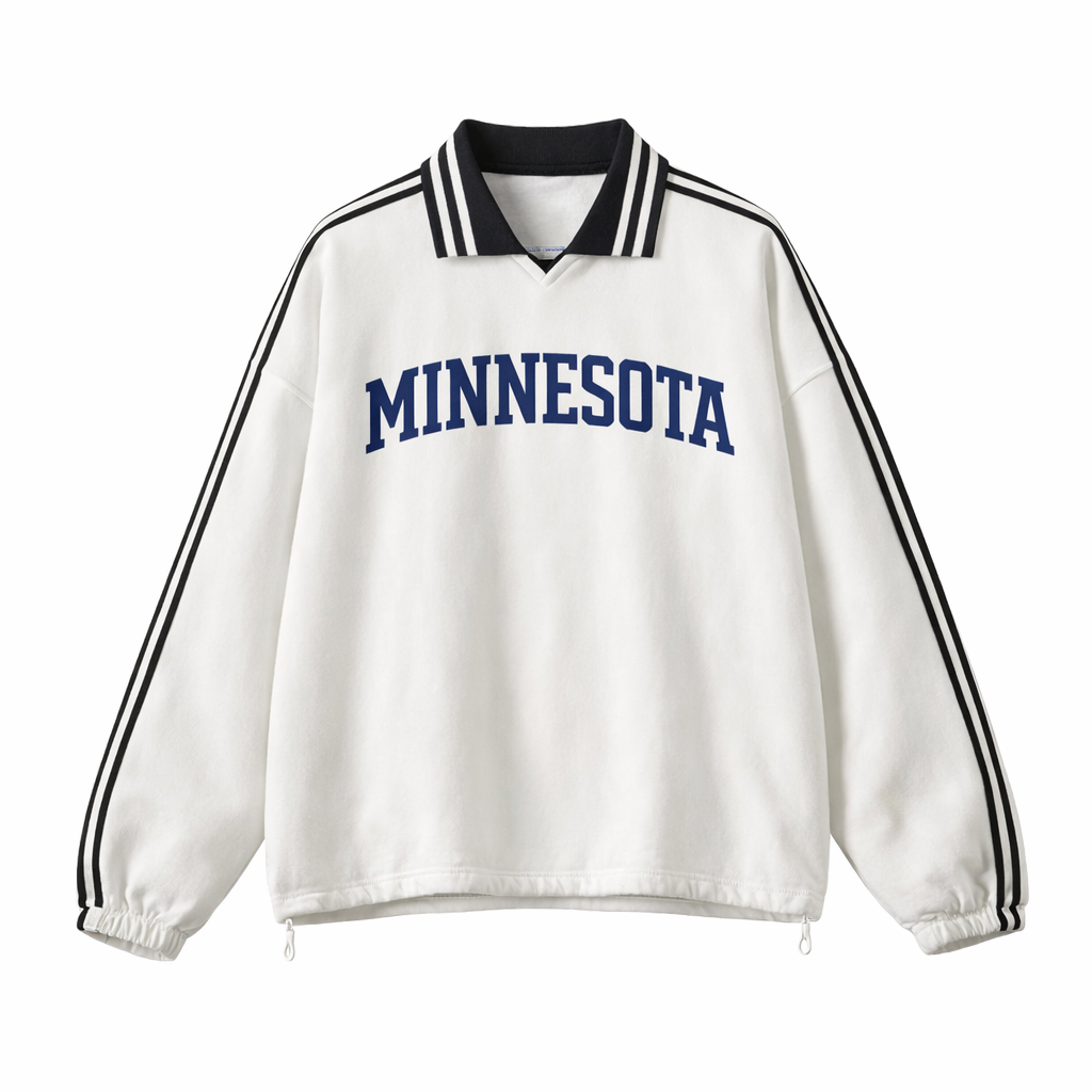 Collection 1 Minnesota Contrast Striped Lapel Collar Sweatshirt - White front