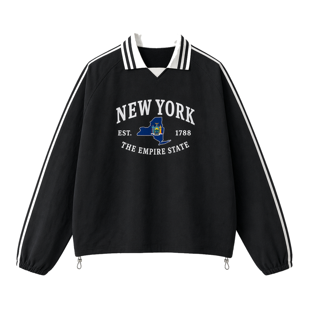 Collection 8 New York Contrast Striped Lapel Collar Sweatshirt - Black front