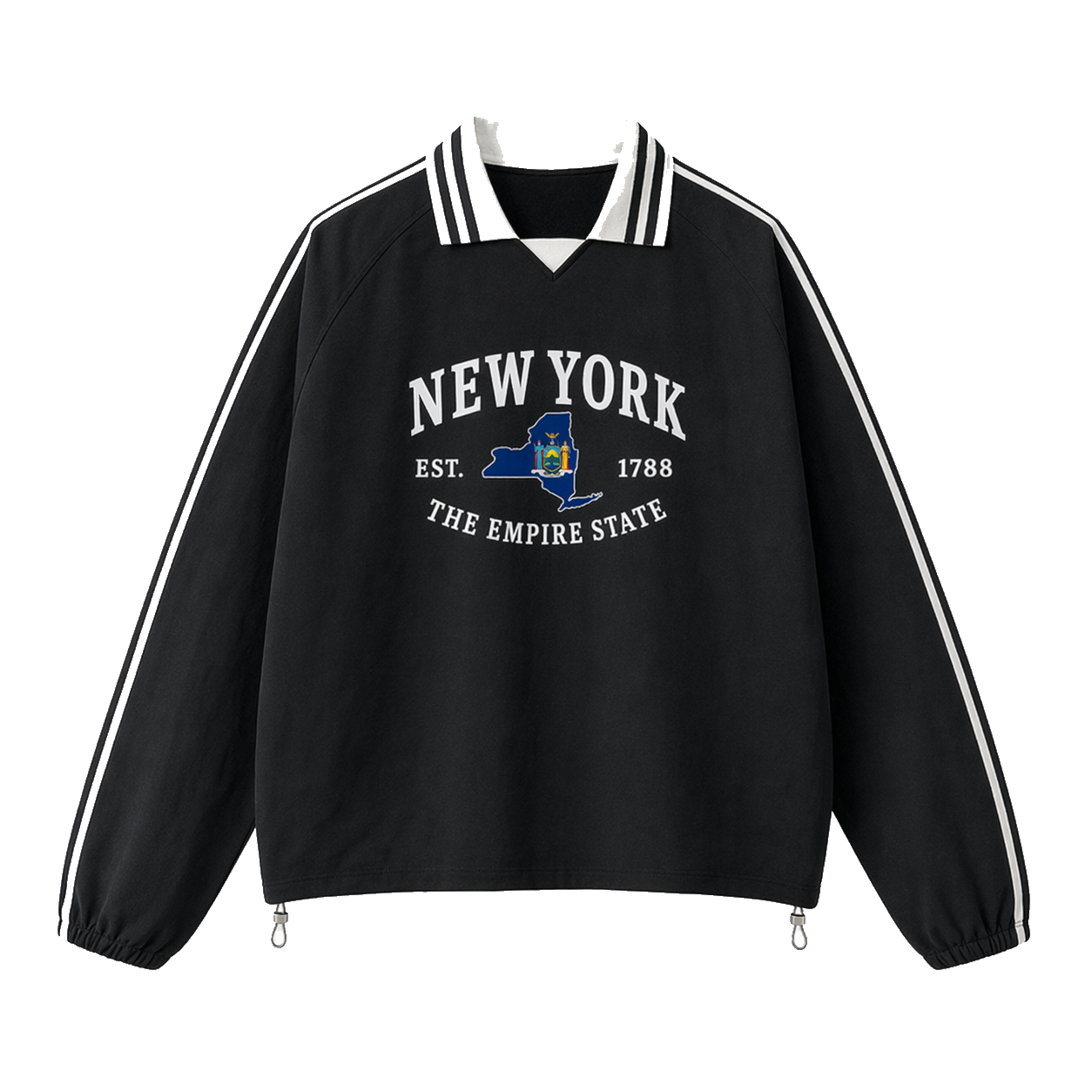 Collection 8 New York Contrast Striped Lapel Collar Sweatshirt - Black front