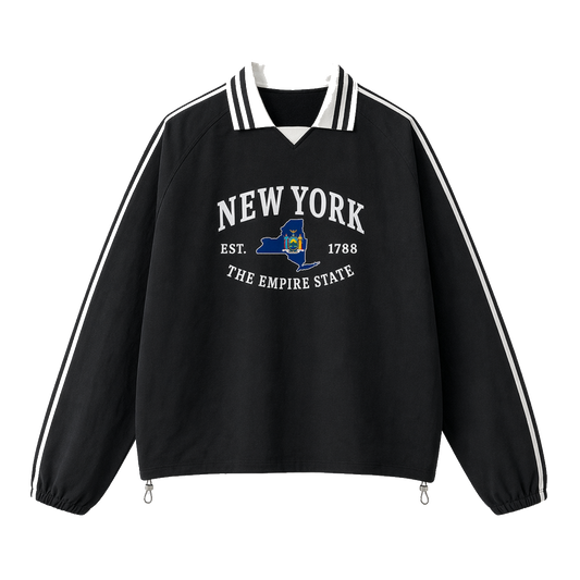 Collection 8 New York Contrast Striped Lapel Collar Sweatshirt - Black front