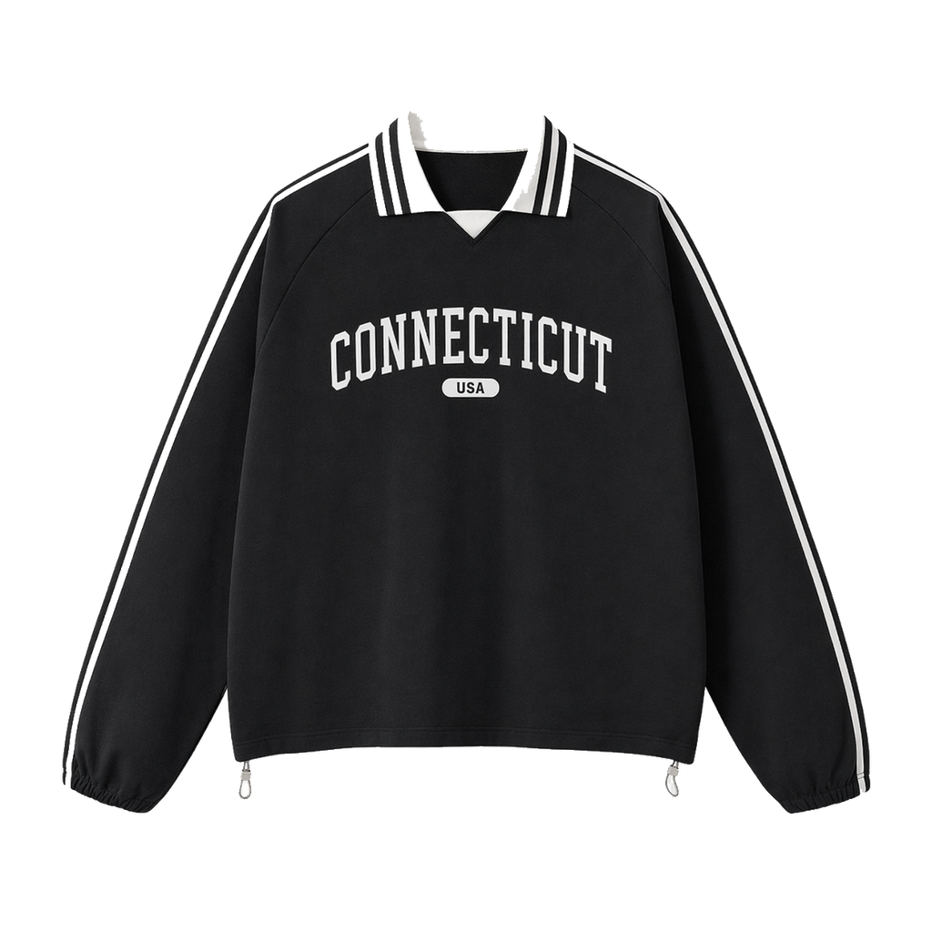 Collection 4 Connecticut Contrast Striped Lapel Collar Sweatshirt - Black front