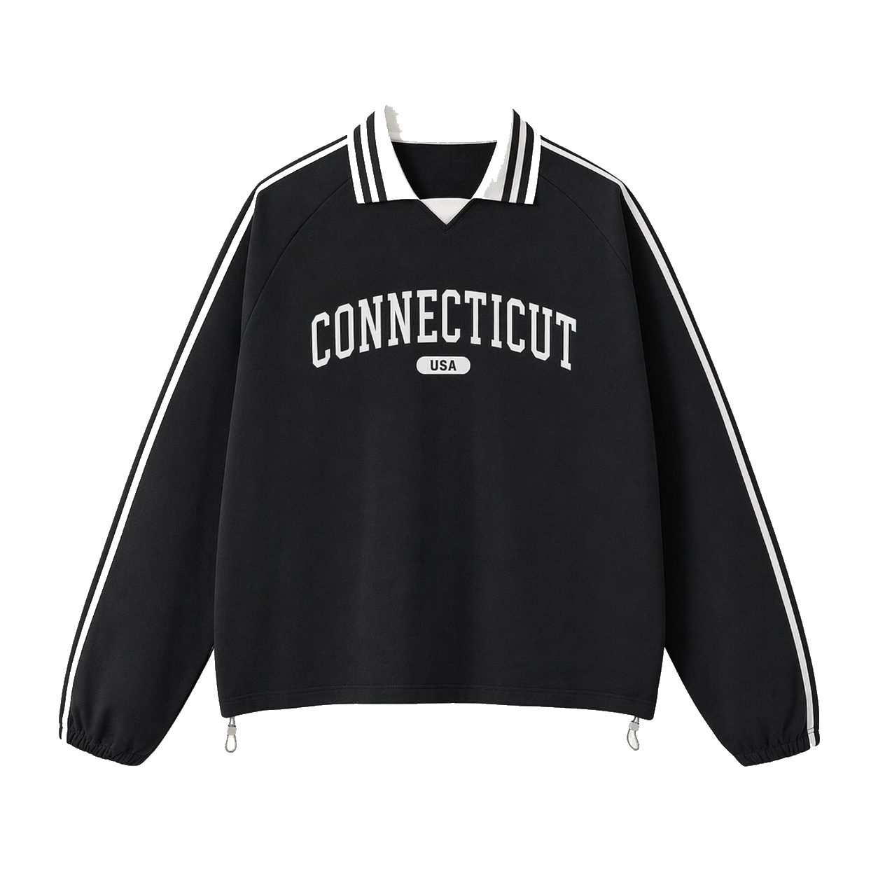 Collection 4 Connecticut Contrast Striped Lapel Collar Sweatshirt - Black front