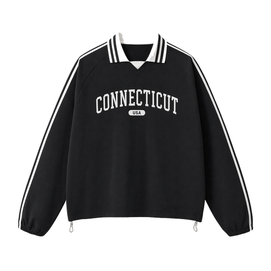 Collection 4 Connecticut Contrast Striped Lapel Collar Sweatshirt - Black front