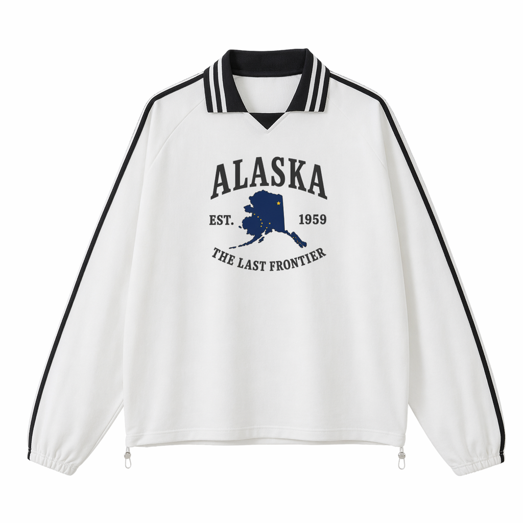 Collection 8 Alaska Contrast Striped Lapel Collar Sweatshirt - White front