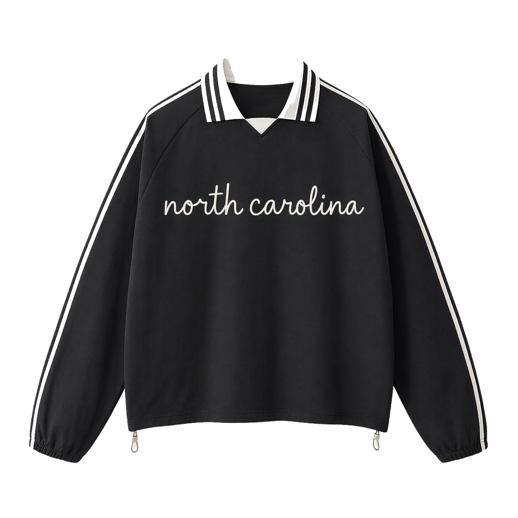 Collection 3 North Carolina Contrast Striped Lapel Collar Sweatshirt - Black front
