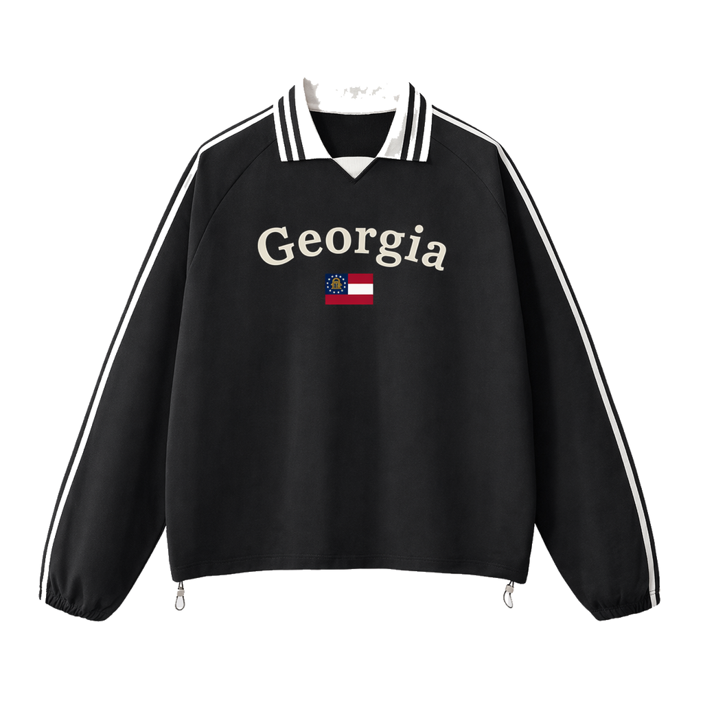Collection 6 Georgia Contrast Striped Lapel Collar Sweatshirt - Black front