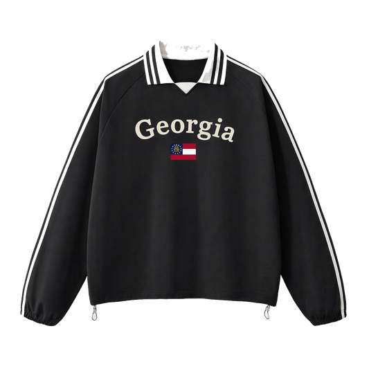 Collection 6 Georgia Contrast Striped Lapel Collar Sweatshirt - Black front
