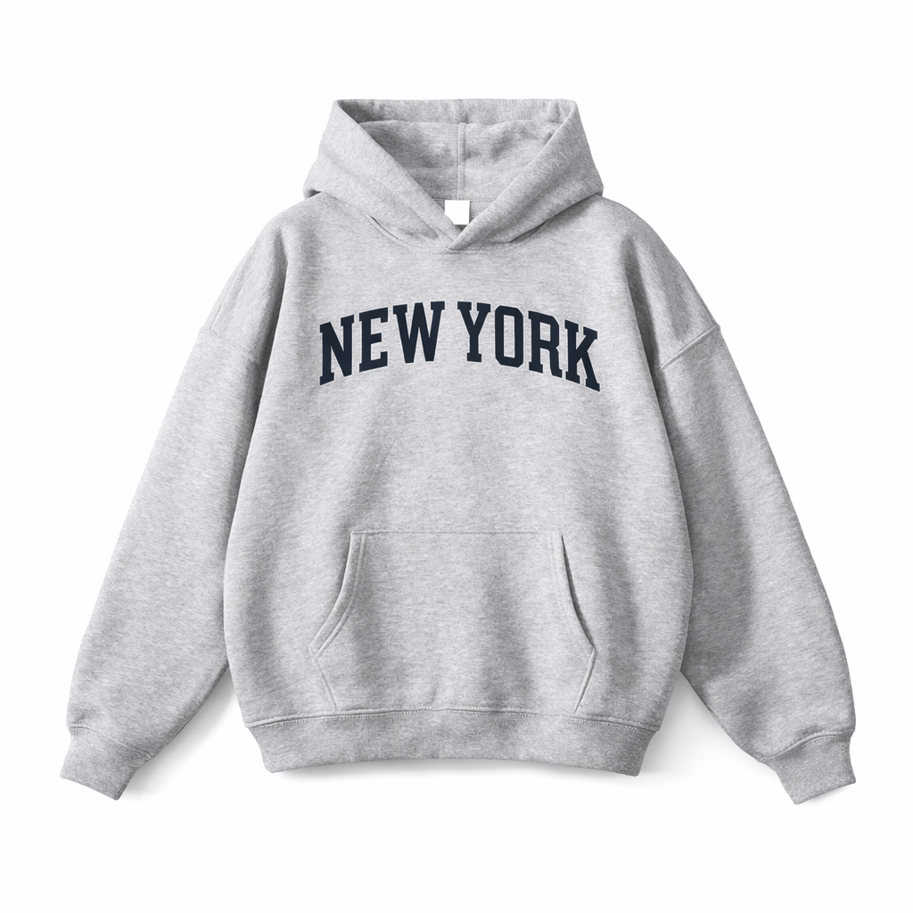 Collection 1 New York Oversize Fleeced Hoodie - Flower Gray front