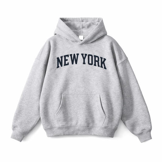 Collection 1 New York Oversize Fleeced Hoodie - Flower Gray front