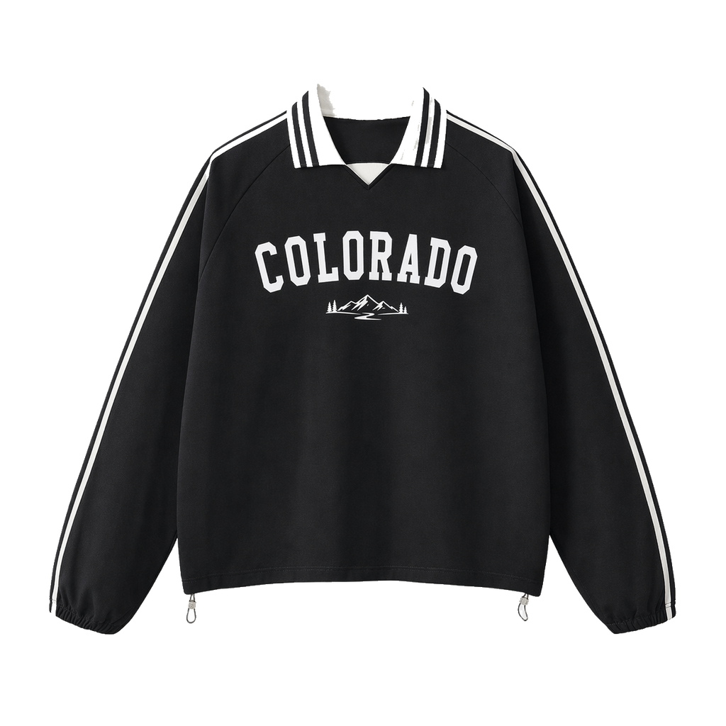 Collection 9 Colorado Contrast Striped Lapel Collar Sweatshirt - Black front