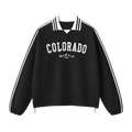 Collection 9 Colorado Contrast Striped Lapel Collar Sweatshirt - Black front