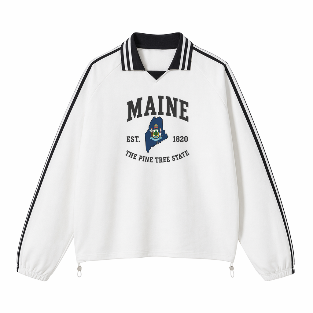 Collection 8 Maine Contrast Striped Lapel Collar Sweatshirt - White front