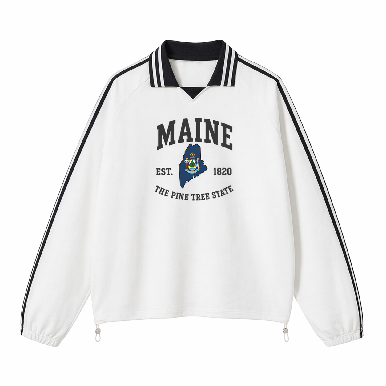 Collection 8 Maine Contrast Striped Lapel Collar Sweatshirt - White front