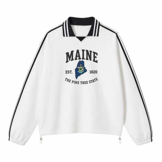 Collection 8 Maine Contrast Striped Lapel Collar Sweatshirt - White front