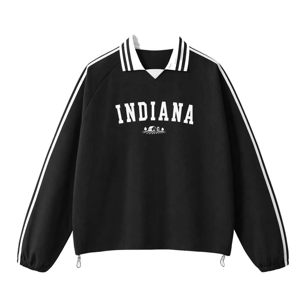 Collection 9 Indiana Contrast Striped Lapel Collar Sweatshirt - Black front
