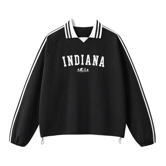 Collection 9 Indiana Contrast Striped Lapel Collar Sweatshirt - Black front