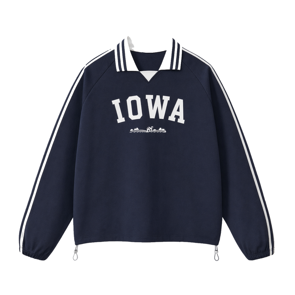 Collection 9 Iowa Contrast Striped Lapel Collar Sweatshirt - Royal Blue front