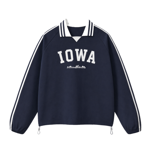 Collection 9 Iowa Contrast Striped Lapel Collar Sweatshirt - Royal Blue front