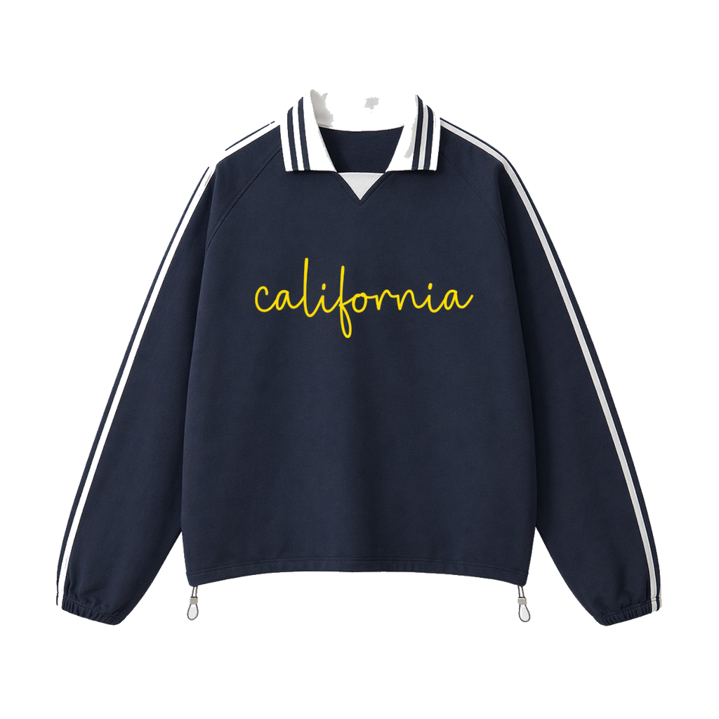 Collection 3 California Contrast Striped Lapel Collar Sweatshirt - Royal Blue front