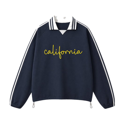Collection 3 California Contrast Striped Lapel Collar Sweatshirt - Royal Blue front