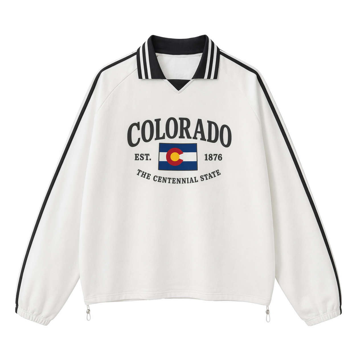 Collection 8 Colorado Contrast Striped Lapel Collar Sweatshirt - White front