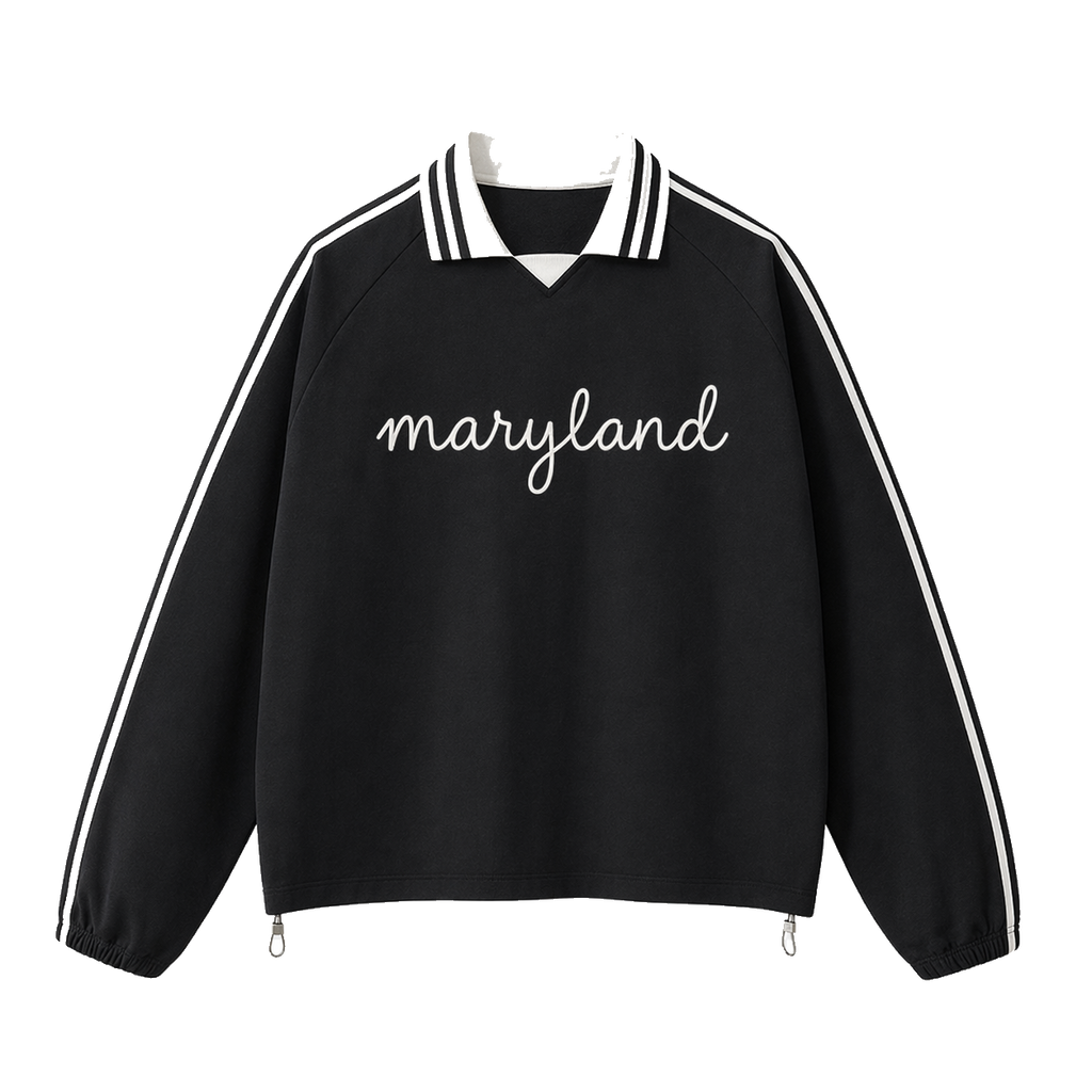 Collection 3 Maryland Contrast Striped Lapel Collar Sweatshirt - Black front