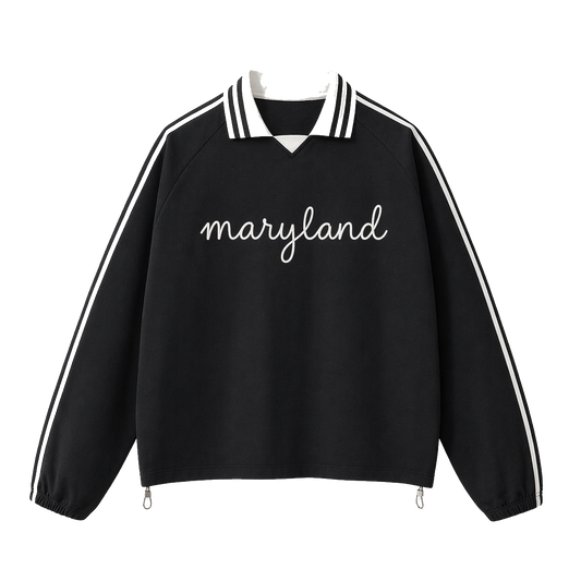 Collection 3 Maryland Contrast Striped Lapel Collar Sweatshirt - Black front