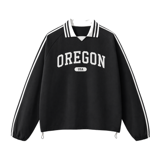 Collection 4 Oregon Contrast Striped Lapel Collar Sweatshirt - Black front
