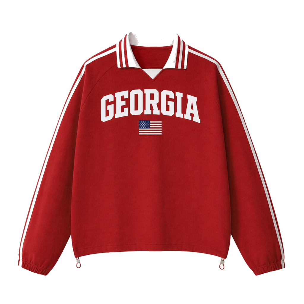 Collection 2 Georgia Contrast Striped Lapel Collar Sweatshirt - Red front