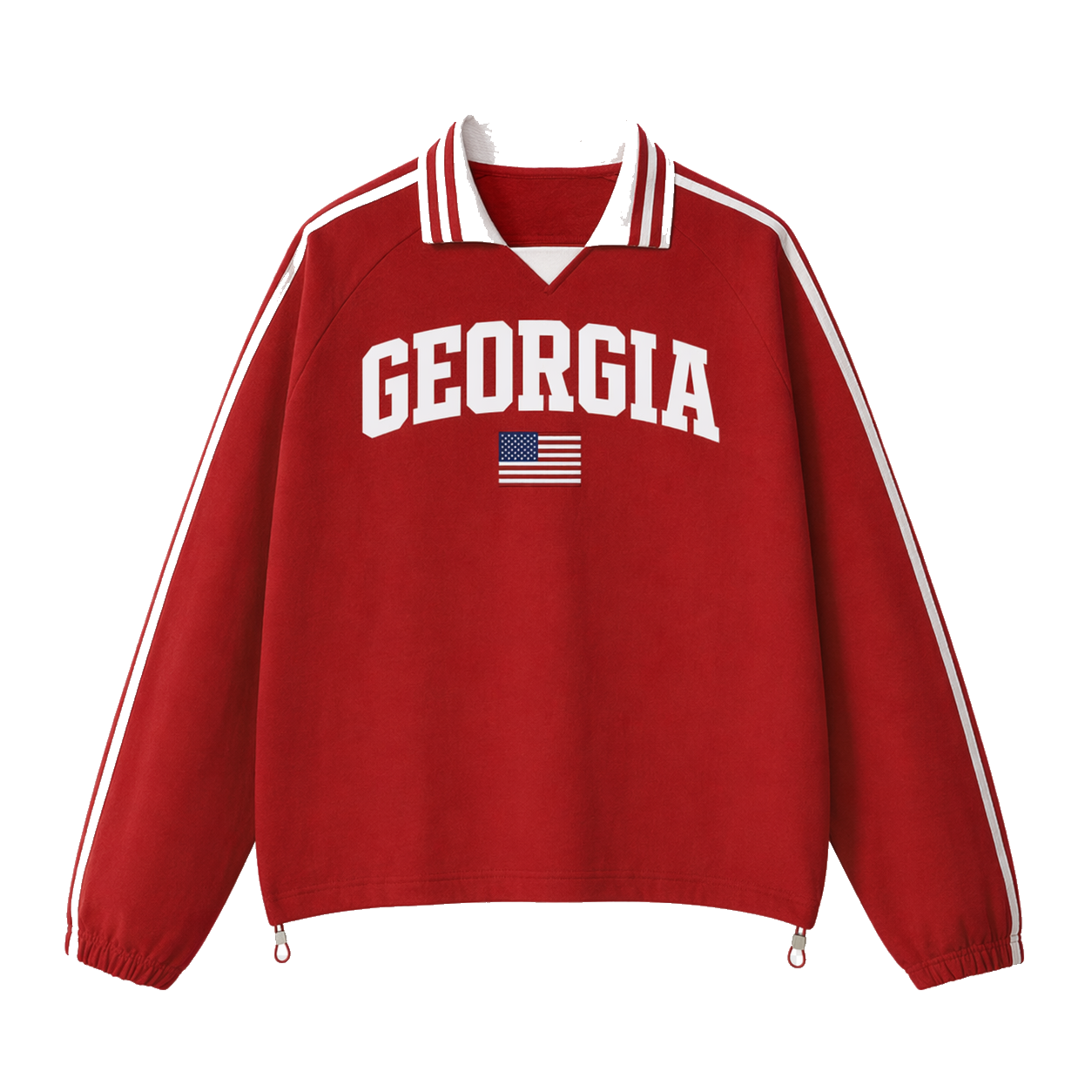 Collection 2 Georgia Contrast Striped Lapel Collar Sweatshirt - Red front