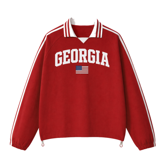Collection 2 Georgia Contrast Striped Lapel Collar Sweatshirt - Red front