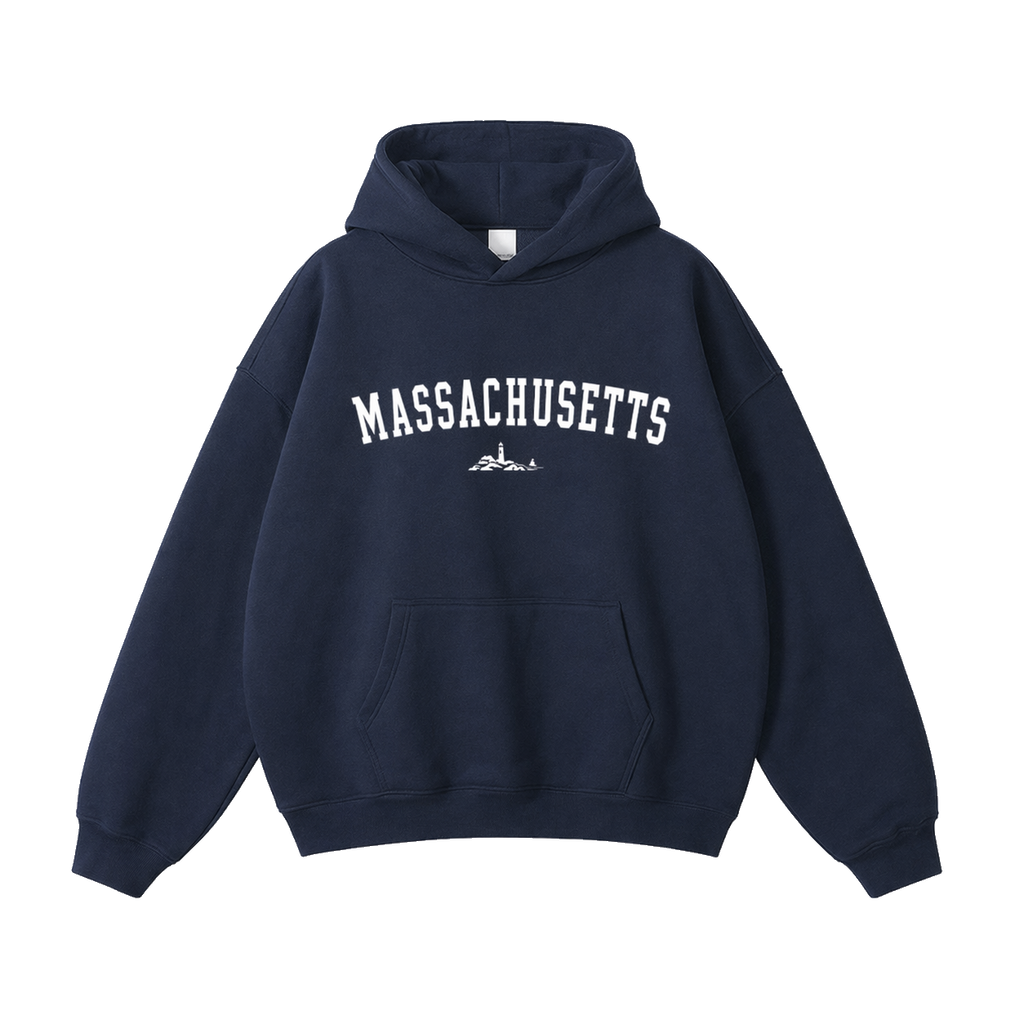 Collection 9 Massachusetts Oversize Fleeced Hoodie - Navy Blue front