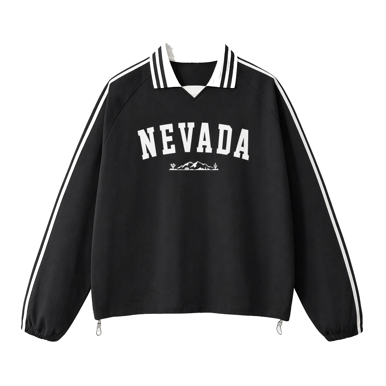 Collection 9 Nevada Contrast Striped Lapel Collar Sweatshirt - Black front