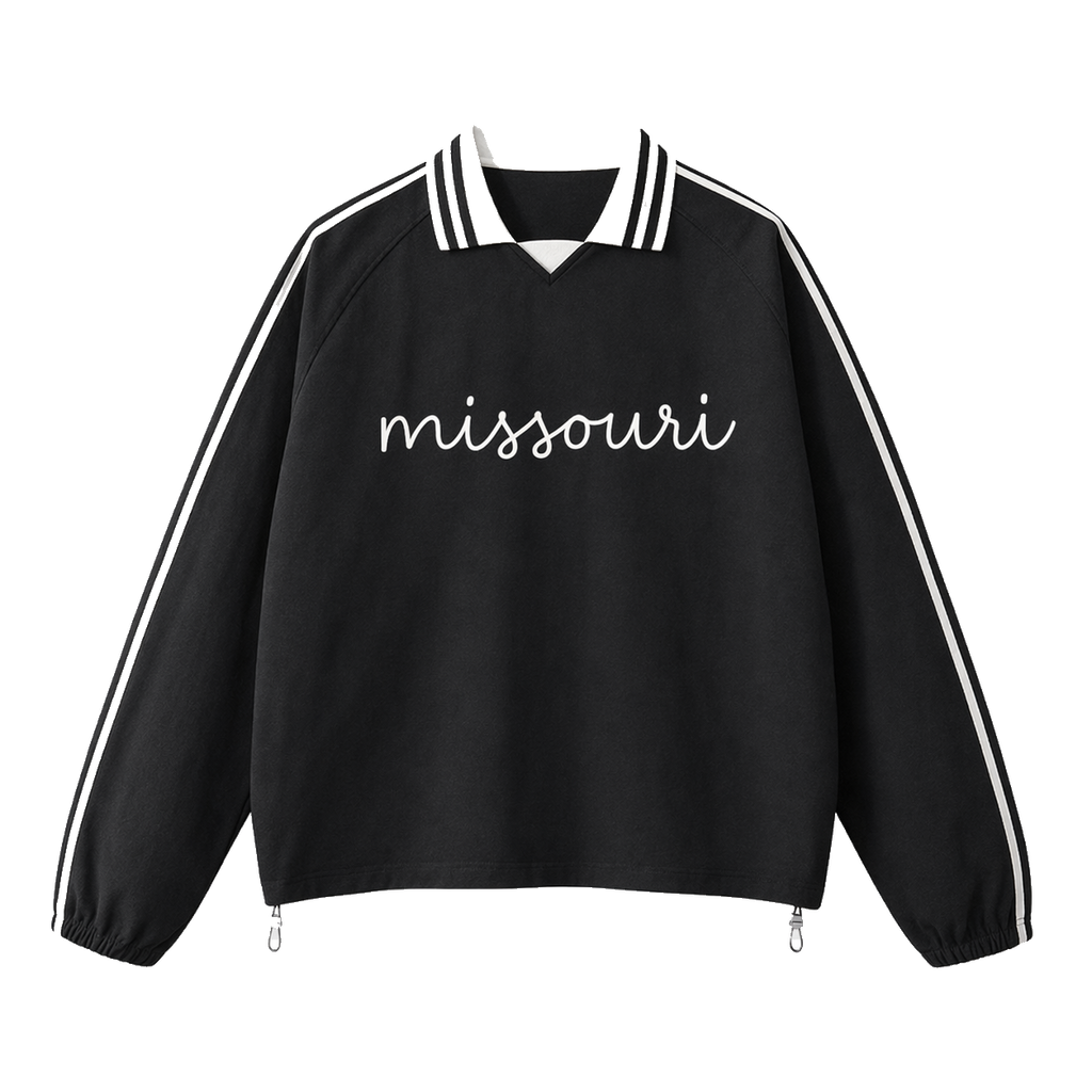 Collection 3 Missouri Contrast Striped Lapel Collar Sweatshirt - Black front